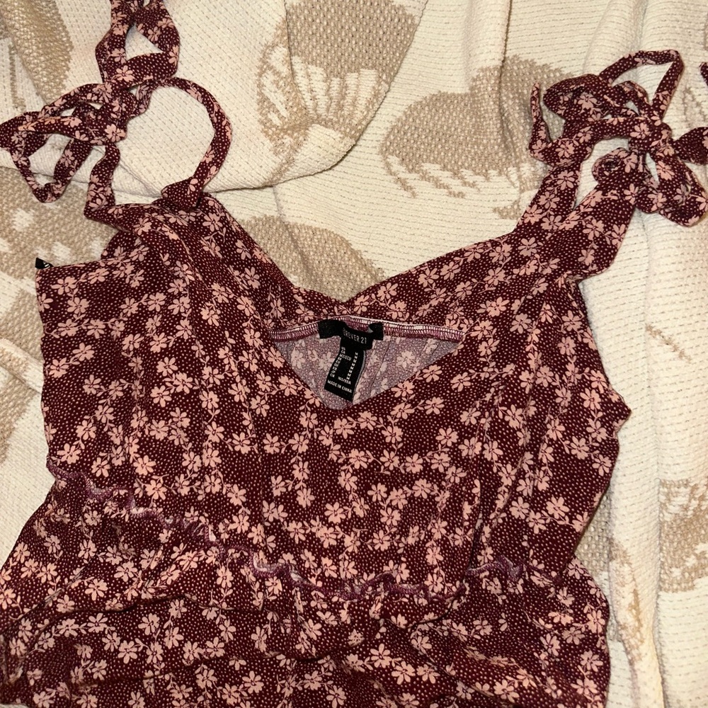 Forever 21 Burgundy pinks Floral Tie-bow Strap Top
